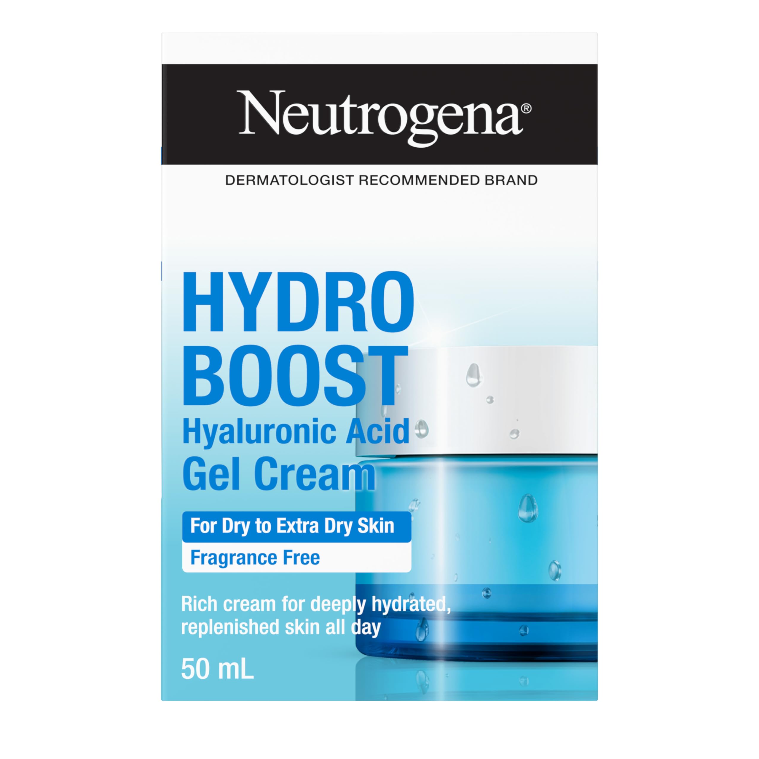 Neutrogena Fragrance Free Hydro Boost Gel Cream for Extra Dry Skin, Hyaluronic Acid Face Moisturizer for Extra-Dry Skin, Sensitive & Acne-Prone Skin Provides Long Lasting Hydration, Non-Comedogenic, 50ml Extra Dry Fragrance Free - 1