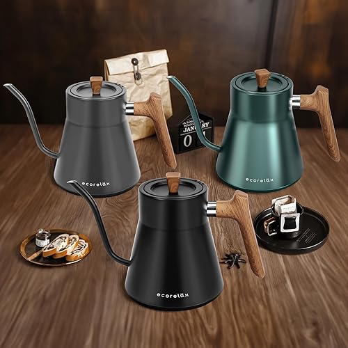 Miniatura 8 de Ecorelax Hervidor eléctrico de cuello de cisne con control de temperatura preciso de  1 , 1200 W para café y té, 100% acero inoxidable, hervidor de