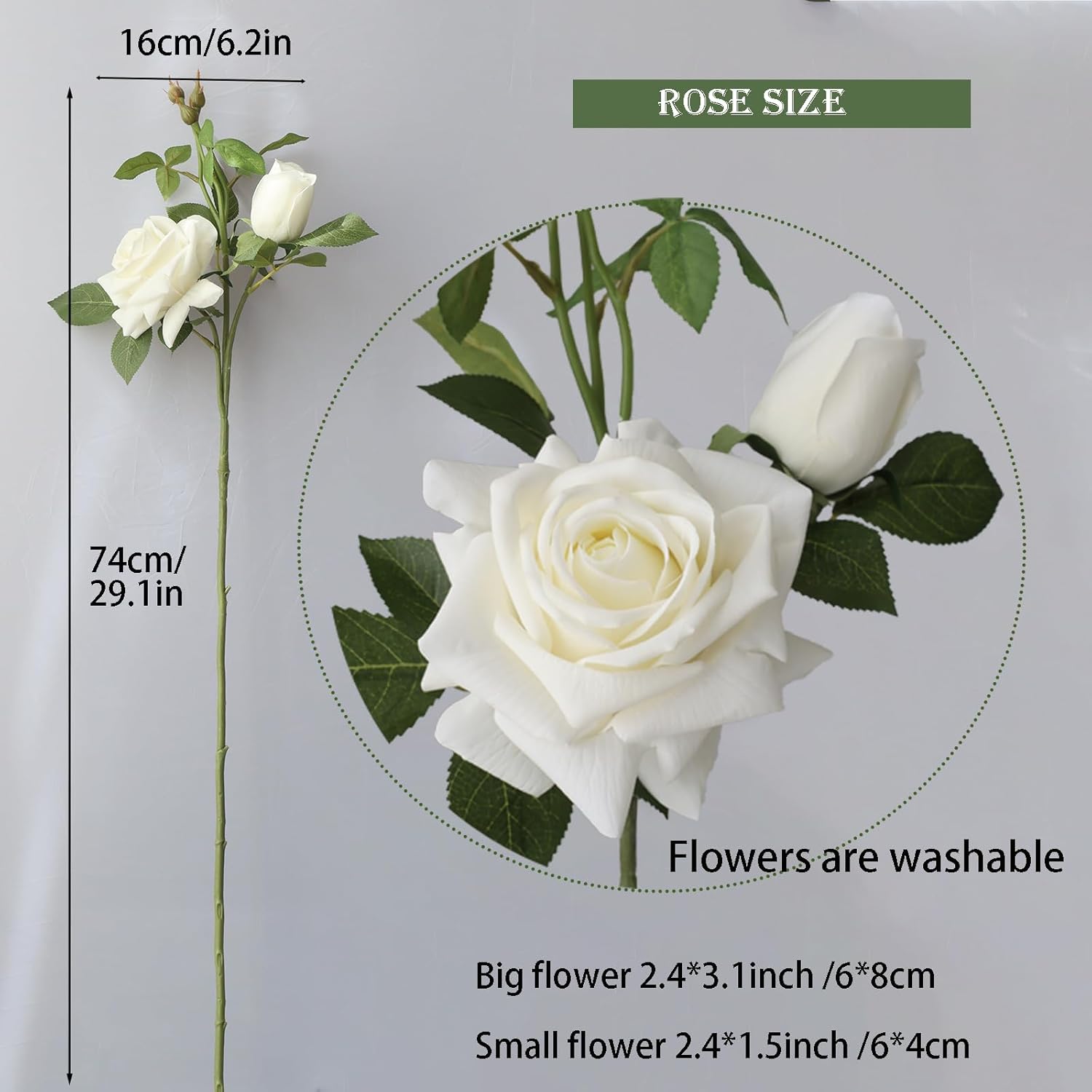 Buart Artificial Silk Flowers Real Touch Realistic Roses Bouquet Long Stem for Home Wedding Party Valentine's Day Mother's Day Table Centerpieces Decorations (White,8 Flower Head)