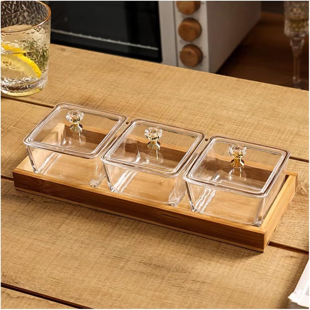 Dipping Bowls 3 Grid Glass Snack Dish And Chassis Home Restaurant Divided Fruit Snack Dried Fruit Plate Side Dish Dipping Saucer Appetizer Plates (Color : D) (D)