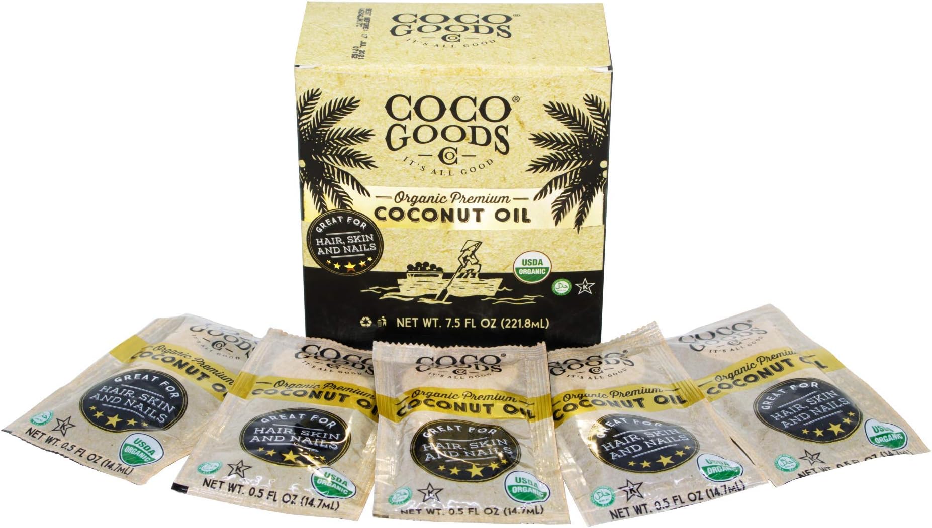 - Coco Goods Co. Single-Origin Organic Premium Coconut Oil, Centrifuge Extracted - Great for Hair and Nails Care, Skin Moisturizer 7.5 fl. oz (Travel/Convenience Pack, 0.5 fl. oz x 15 count)