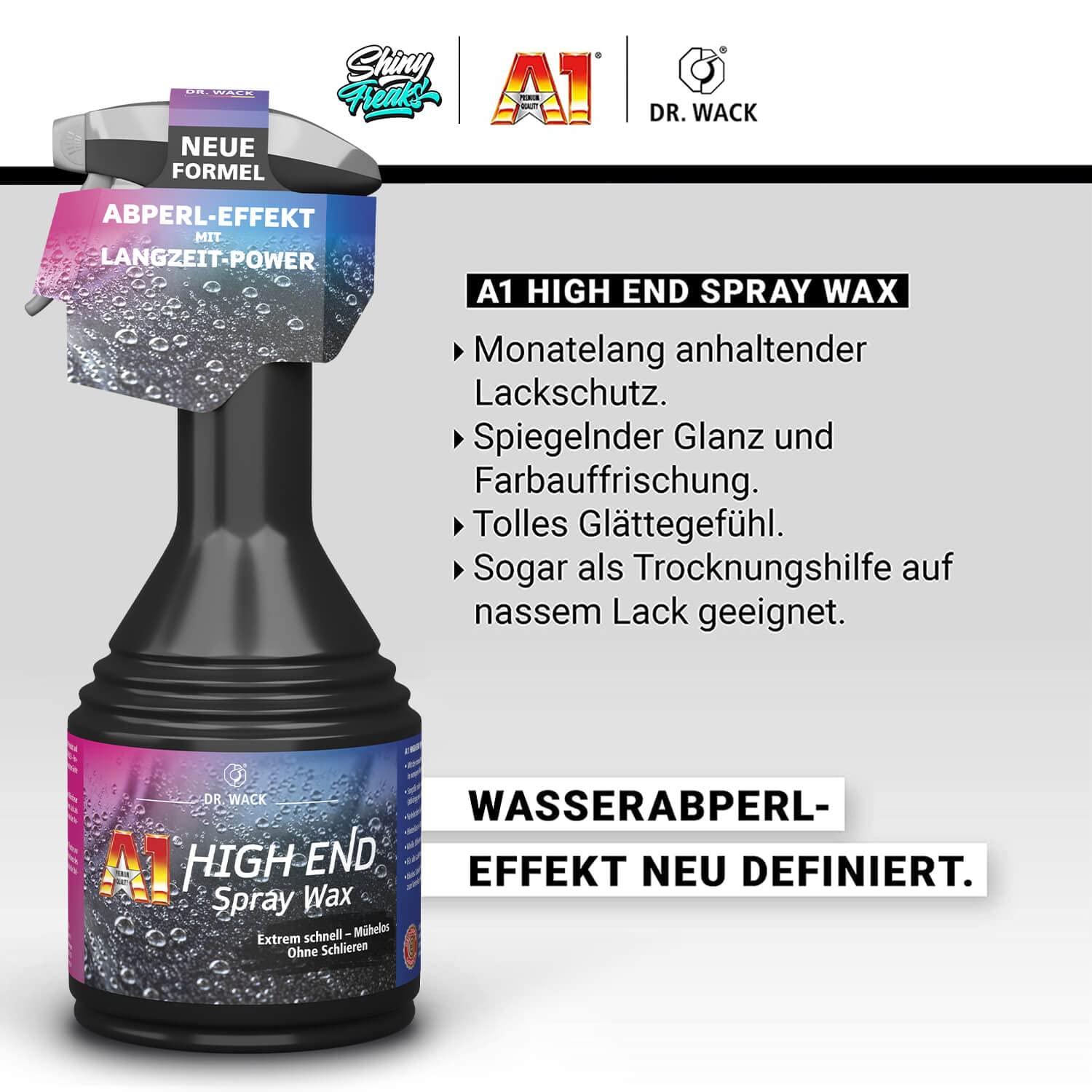 Detailer Auto Pflege Set: Dr. Wack A1 High End Spray Wax Lackversiegelung (3Stk.) + ChemicalWorkz Edgeless Soft Touch Mikrofasertuch 500GSM (2Stk.) | 5-teiliges Sparset