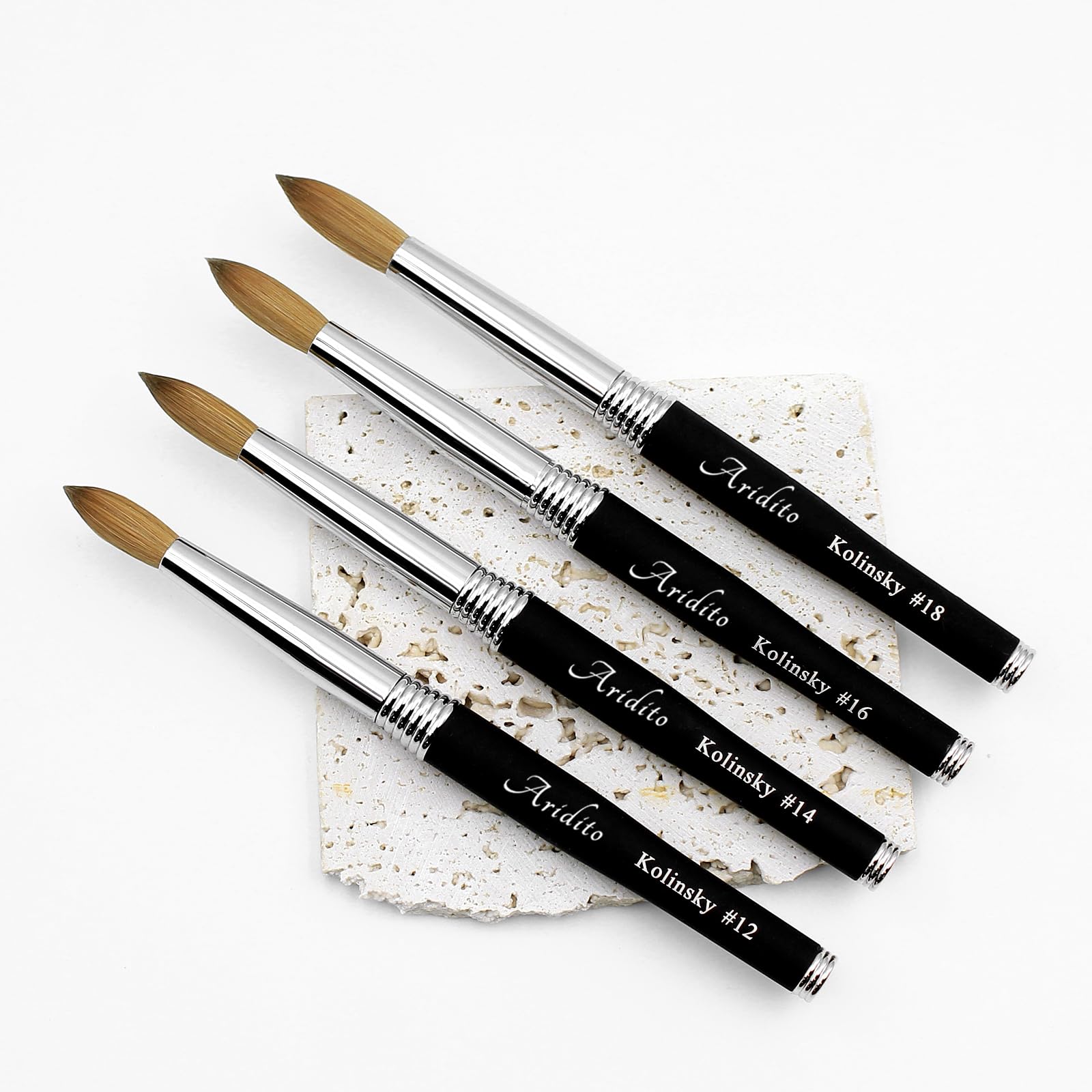 Kolinsky 100% puro pennello acrilico per nail art con manico in metallo nero per manicure professionale fai da te salone domestico (#12#14#16#18) (#12)