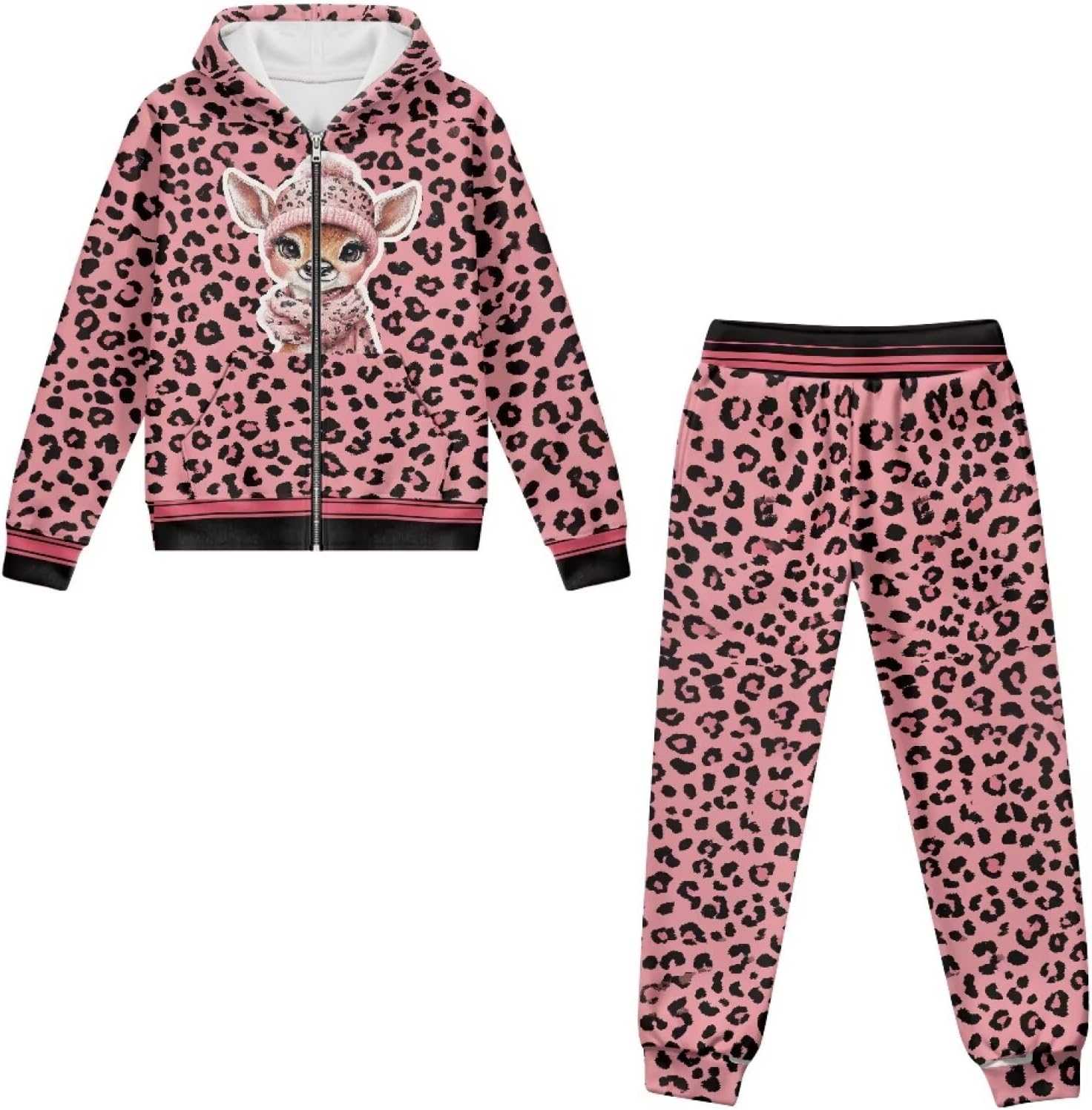 2 Piece Girls Sweat Suit Long Sleeve Track Suit Zip Up Hoodie Sweatshirts and Sweatpants with Pockets Jogger Set
