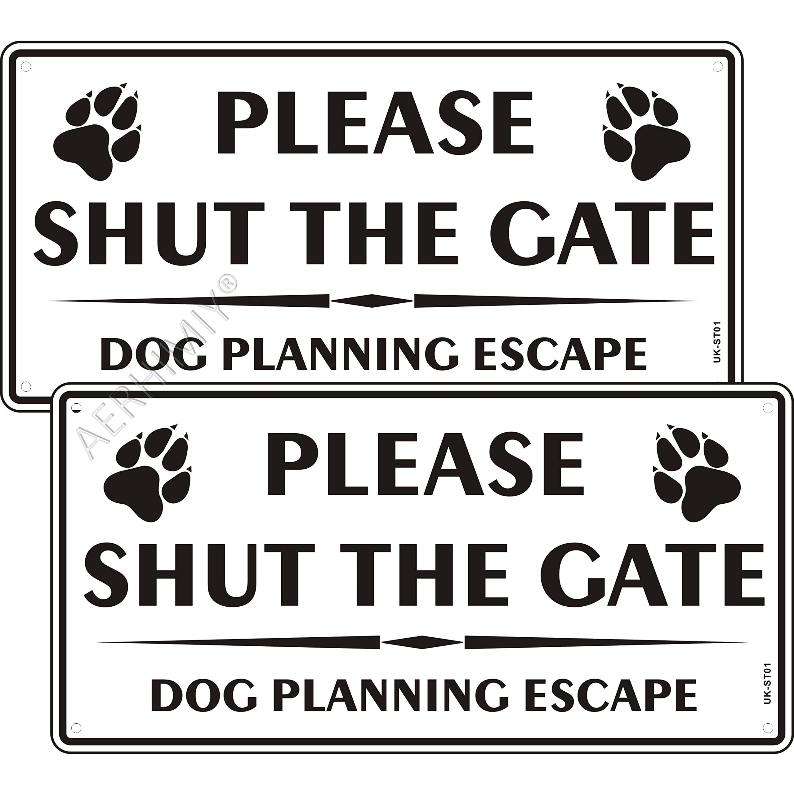 AERHIMIY 2 Pack Please Shut The Gate Signs Metal Reflective 5.9x11.8 Inches, Close Gate Sign Dog Planning Escape, Durable Aluminum, UV Resistant, Waterproof, Anti-rust, With 4 Drilling