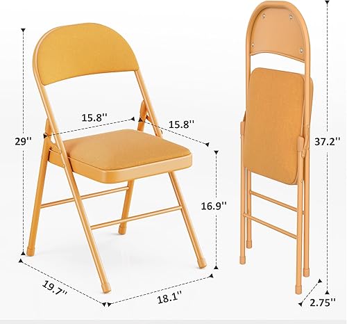 Miniatura 9 de VECELO Paquete de 4 sillas plegables portátiles de metal con acolchado de poliuretano ultra suave para oficina en casa, negro, cuadrado