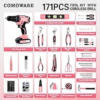 Vista 10 de COMOWARE Juego de herramientas para el hogar con taladro inalámbrico de 20 V, kit de herramientas de mano de 120 piezas para hombres, juego