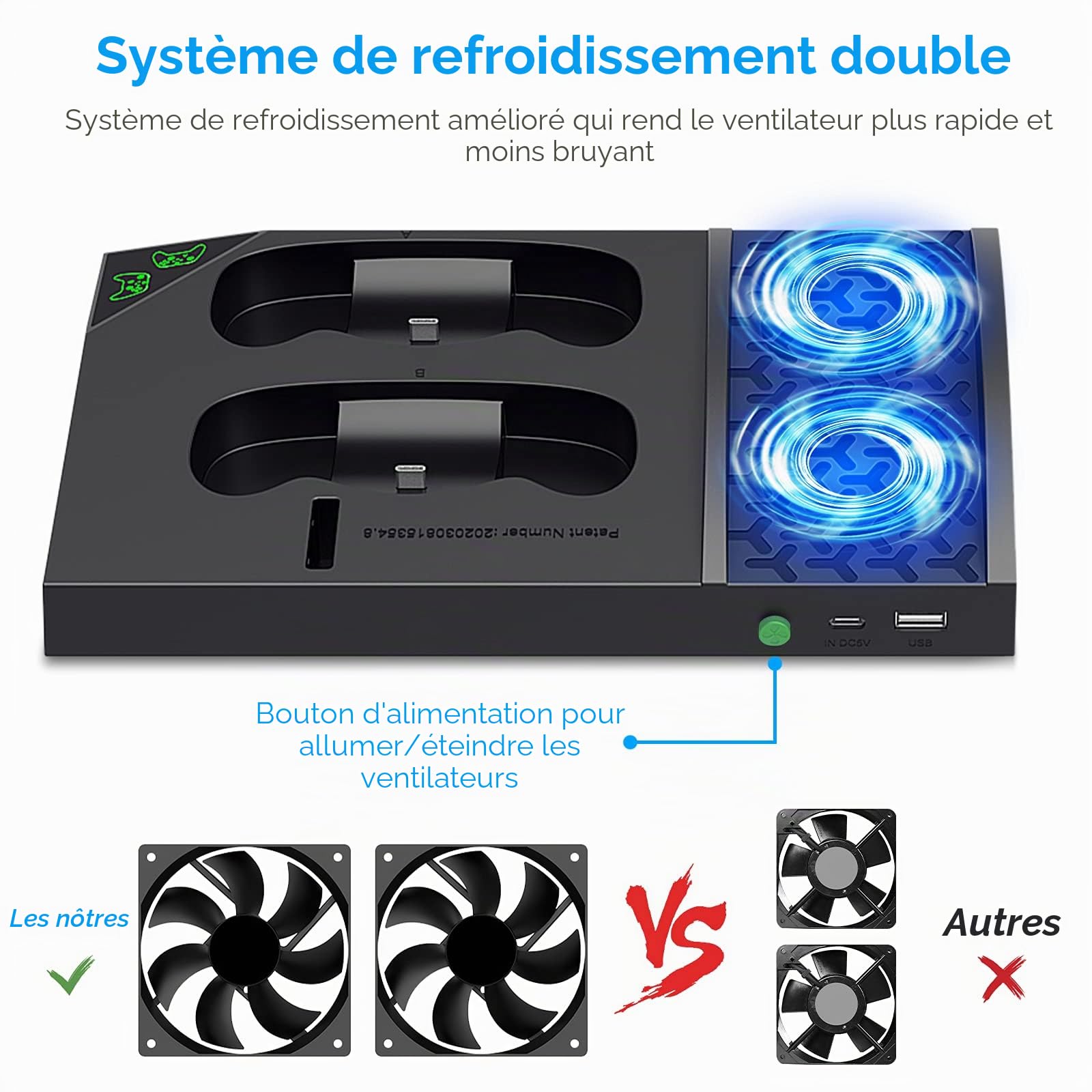 Support Vertical Compatible avec Xbox Series S, Ventilateur de Refroidissement & Dual Chargeur Station de Controller pour Xbox Series S avec 2 x 1400 mAh Batteries Rechargeables et Support Casque