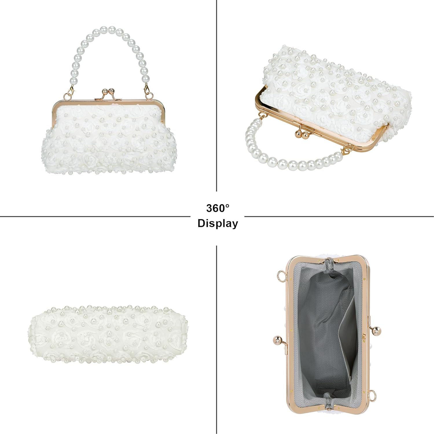 FALETO Pearl Clutch Bag for Women Evening Wedding Party Bridal Handbag Ladies Beaded Clutch Purse for Party - Image 4