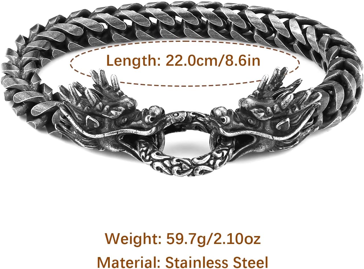 HZMAN Retro Dragon Head Bracelet for Men Stainless Steel Gothic Punk Black Dragon Bangle Cuban Chain Link Bracelet Biker Party Jewelry Gift - Image 5