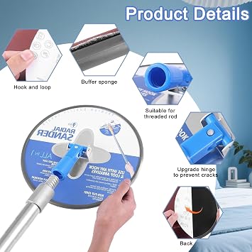 Drywall Pole Sander, 9 Inch Radial Sander with Adjustable Extension Pole, 360Rotatable Round Circular Hand Sanding Head for Ceilings & Walls, Includes 10pcs Sanding Sheets (80,100,120,180,240 Grit)
