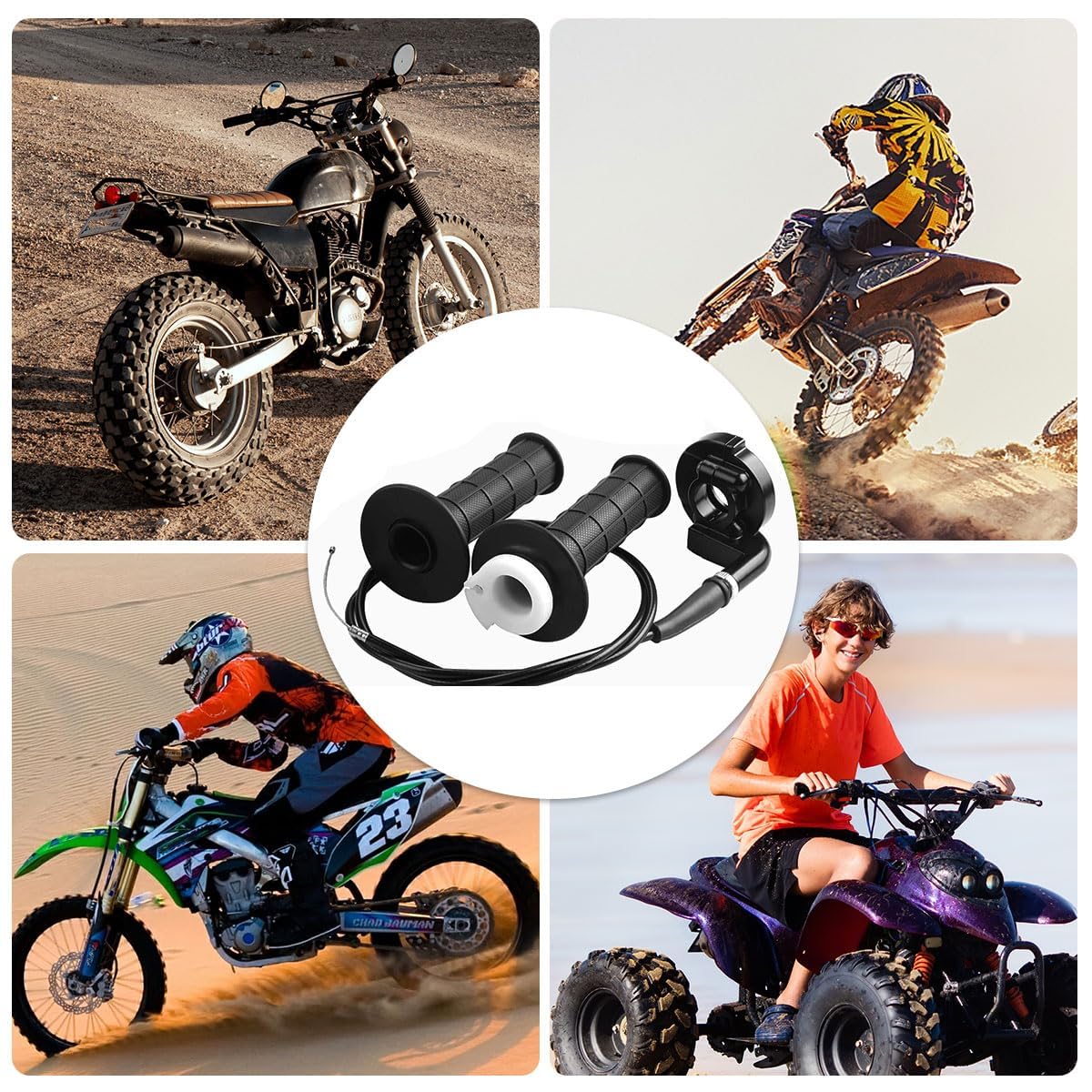 Alrens Zestaw uchwytów gazowych do kierownicy motocyklowej, 7/8", 22 mm, uchwyt gazowy z kablem, uchwyt gazowy Twist Grip zestaw do kierownicy 50cc, 90cc, 110cc, 125cc, 140cc, 150cc, 200cc, 250cc,