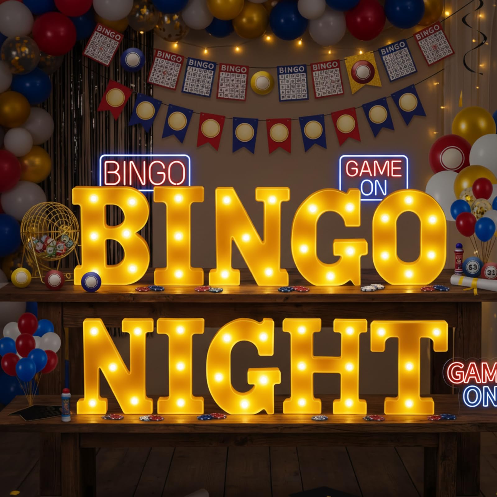 Photo 1 of Honoson 10 Pcs Bingo Night Decorations Lights up Sign 6.42 Inch