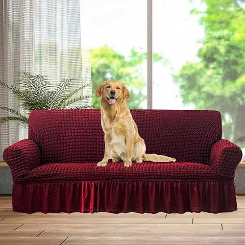 Miniatura 9 de LiveGo Funda universal para sofá, 1 pieza, funda de sofá con falda para cojín de 1, 2, 3 plazas, duradera, lavable, de alta elasticidad, protector