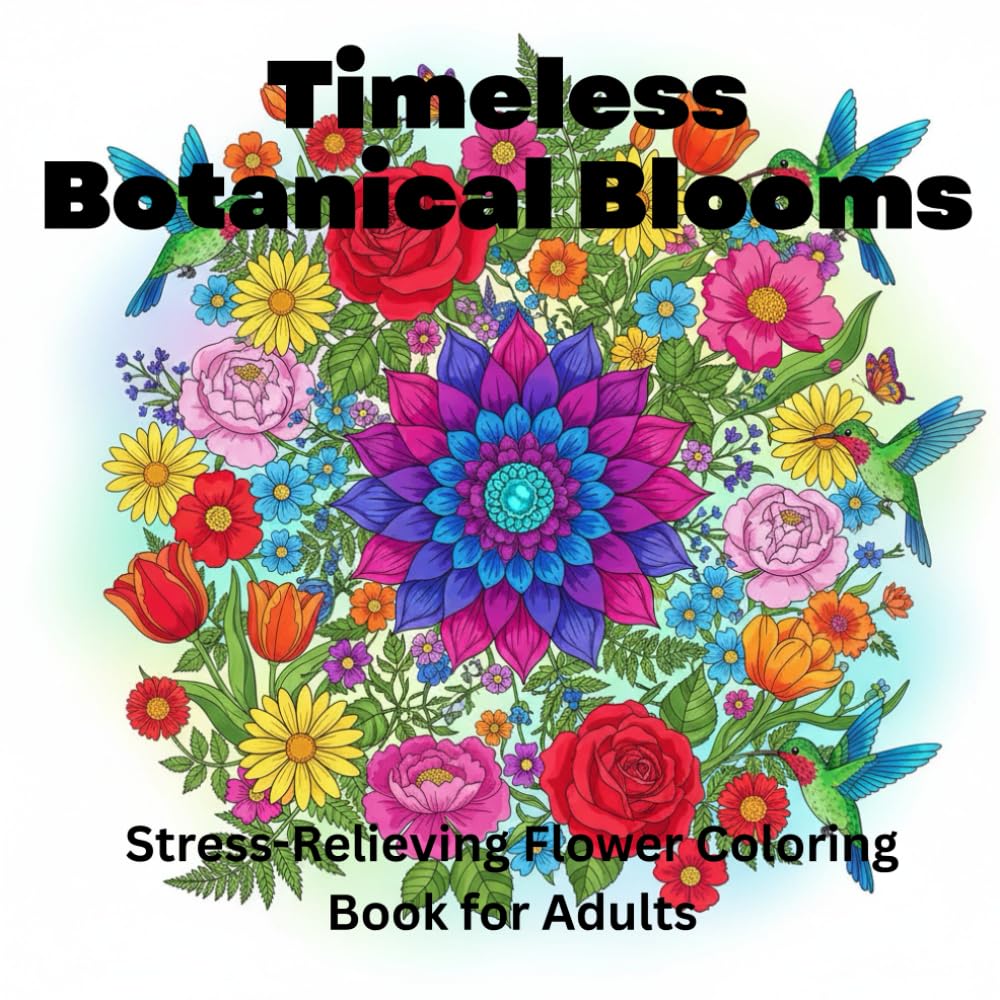 Timeless Botanical Blooms: Stress-Relieving Flower Coloring Book for Adults: 50 Elegant Floral Designs, Leaves & Petals for Anxiety Relief, Mindfulness & Deep Relaxation