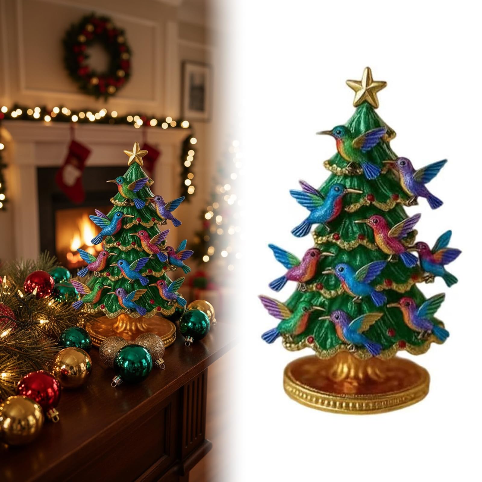 KAQNTUD Vivid Hand-Painted Hummingbird Tree Topper High-Quality Resin Craftsmanship Perfect for Seasonal Theme Parties Creative Christmas Tree Accessories
