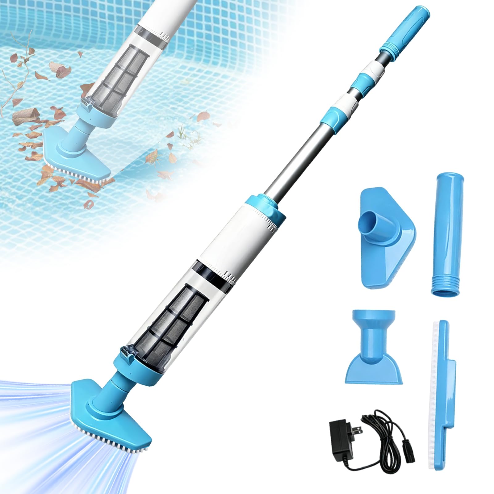 3 en 1 Pool Vacuum Cleaner Tragbarer Poolsauger akku Kabellos Handheld Vacuum Cleaner Pool Staubsauger mit Teleskopstange,90 Minuten Laufzeit mit Akku Poolreiniger für Kleine Pools,Spas