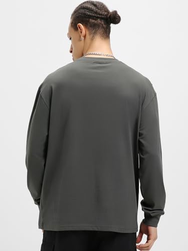 Image of Bewakoof Men's 100% Cotton Graphic Print Oversized Fit Full Sleeve Round Neck T-Shirt | Casual Wear | Street Wear | Oversized t Shirt for Men Cotton | Baggy