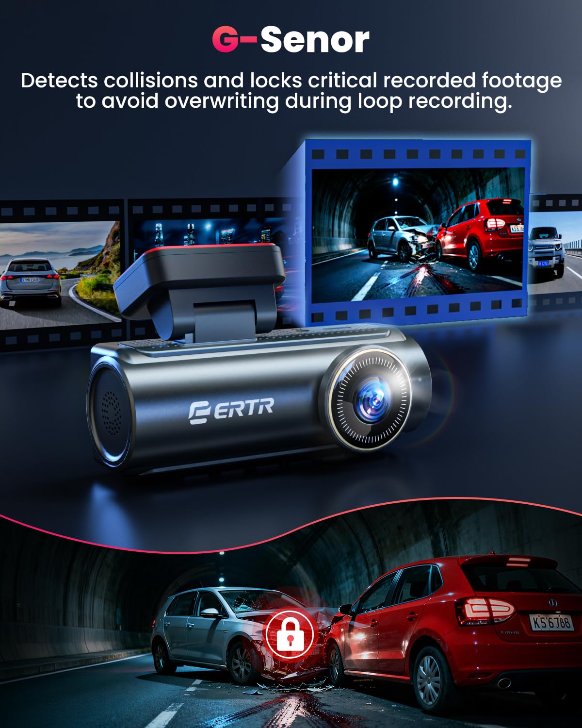 4K Dash Cam Vorne und Hinten, 5GHz WLAN Dashcam mit 64GB SD-Karte, Dual Car Dash Camera, Full HD Dash Cam mit APP-Steuerung, G-Sensor, WDR, USB, Loop Recording Einfache Einrichtung