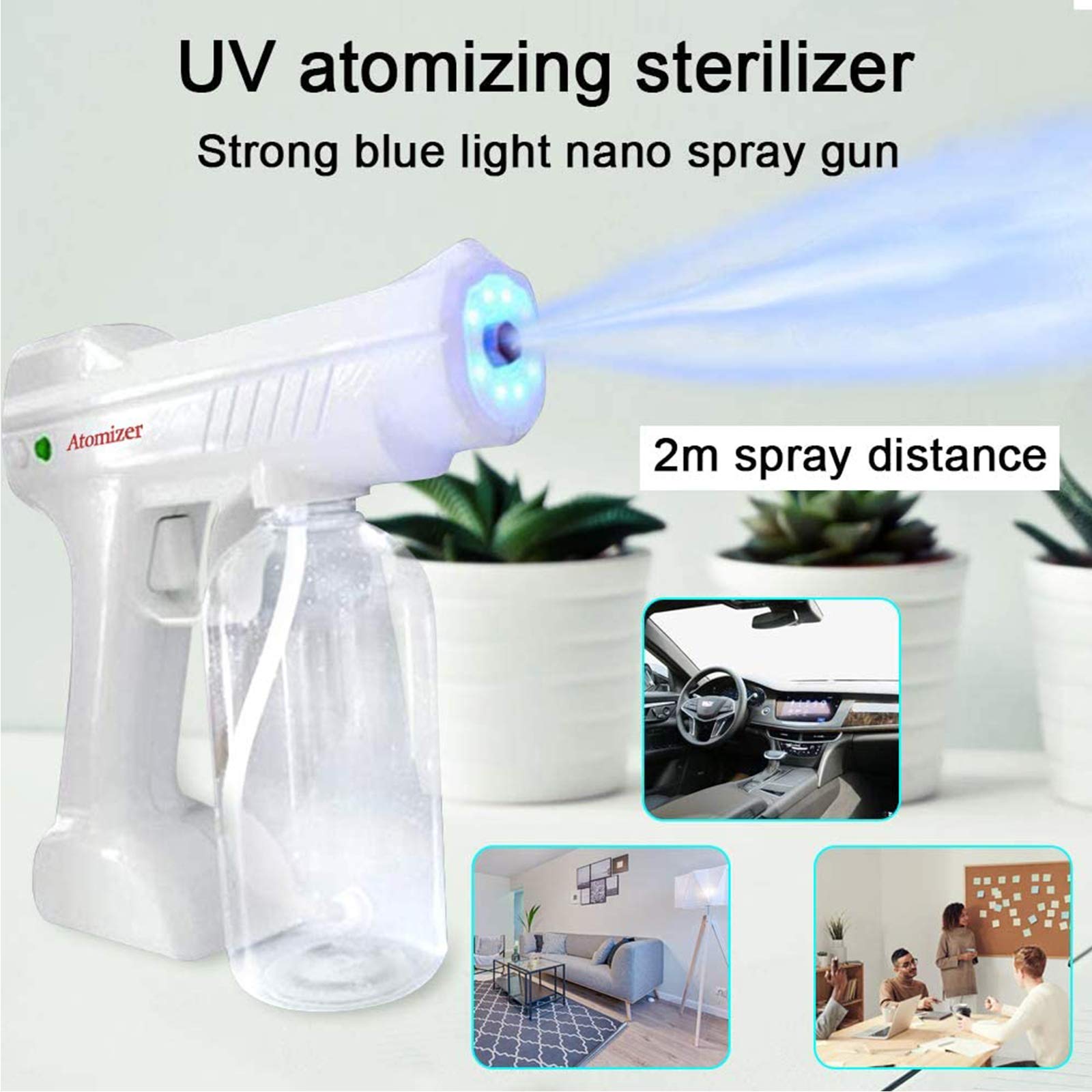 Nano Steam Mist Gun, Pulvérisateur Électrique sans Fil De Grande Capacité 800Ml, Rechargeable Portative Machine De Brumisateur De Lumière Bleue pour La Maison, L'hôpital Et Le Transport