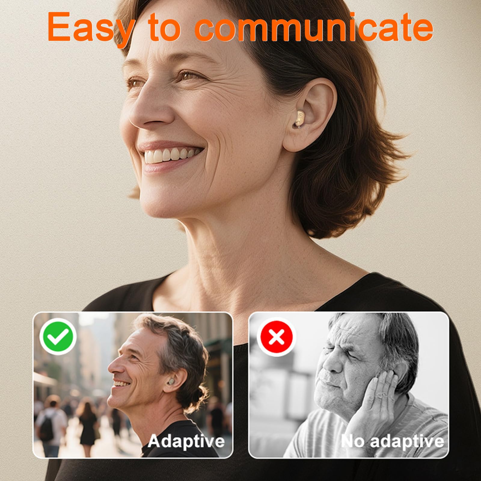 Dispositivo audio ricaricabile per anziani e adulti, dispositivo audio invisibile con 7 diverse dimensioni in silicone, design invisibile in-ear, eccellenza del suono, vestibilità comoda (rosso e blu)