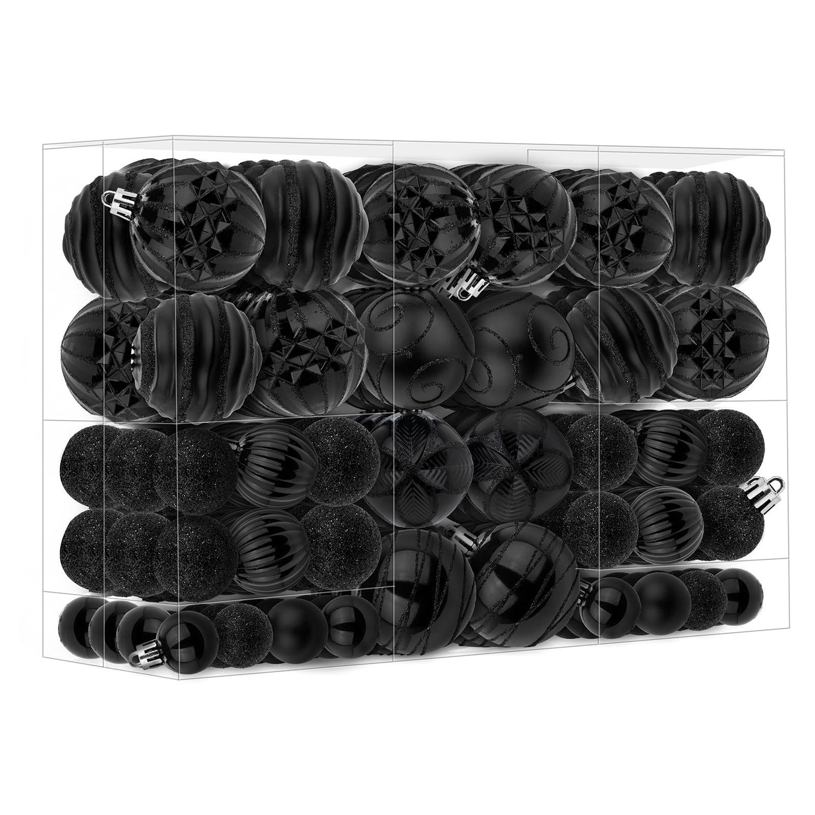 Christmas Ball Ornaments Set, Shatterproof Plastic Black Christmas Ornaments for Xmas Tree