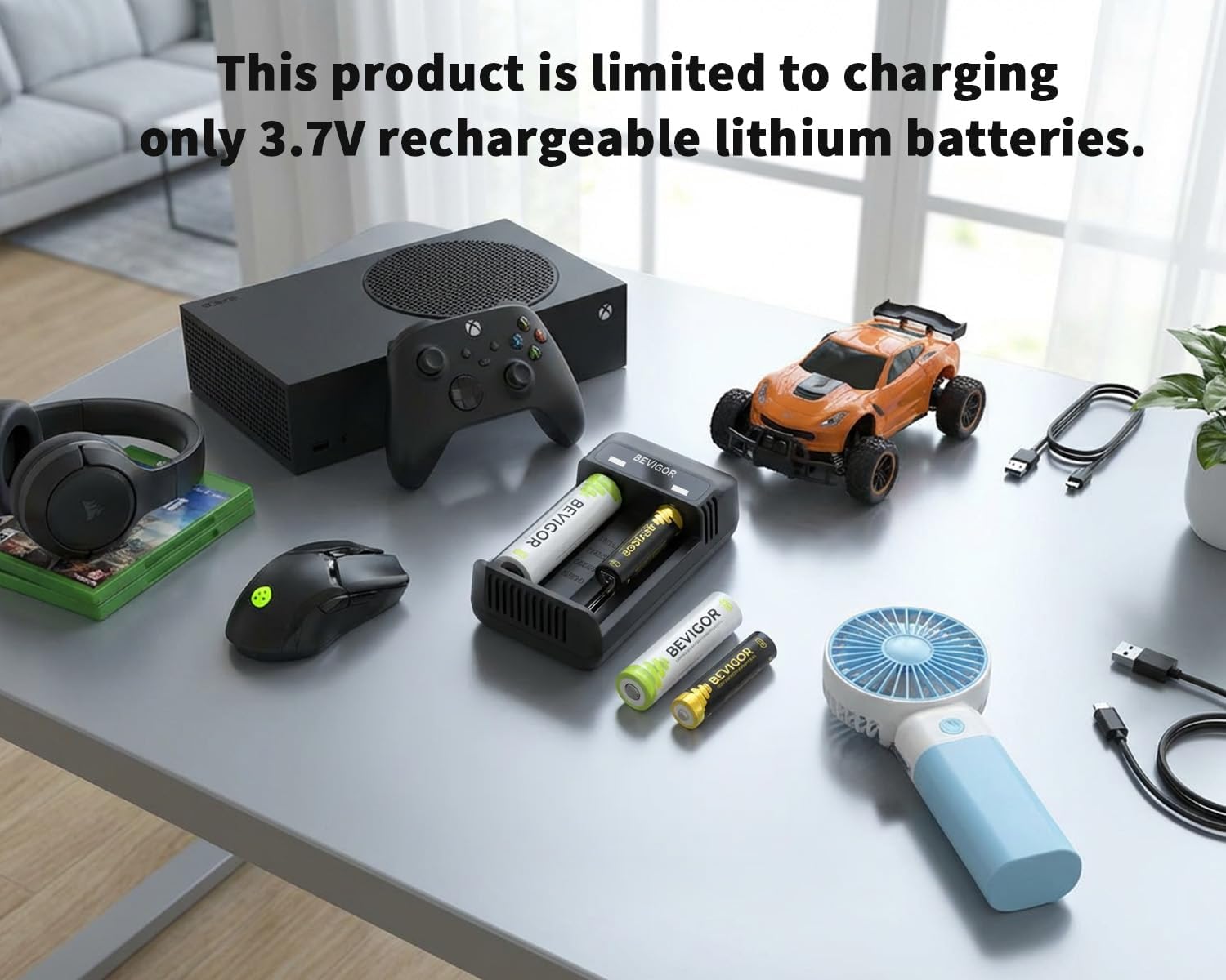 BEVIGOR 18650 Battery Charger, 2-Bay Smart USB C Charger for 3.7V 16340 17670 18350 18500 18650 26650 32650 Lithium Rechargeable Batteries, LED Indicator & Overcharge Protection, Charger ONLY