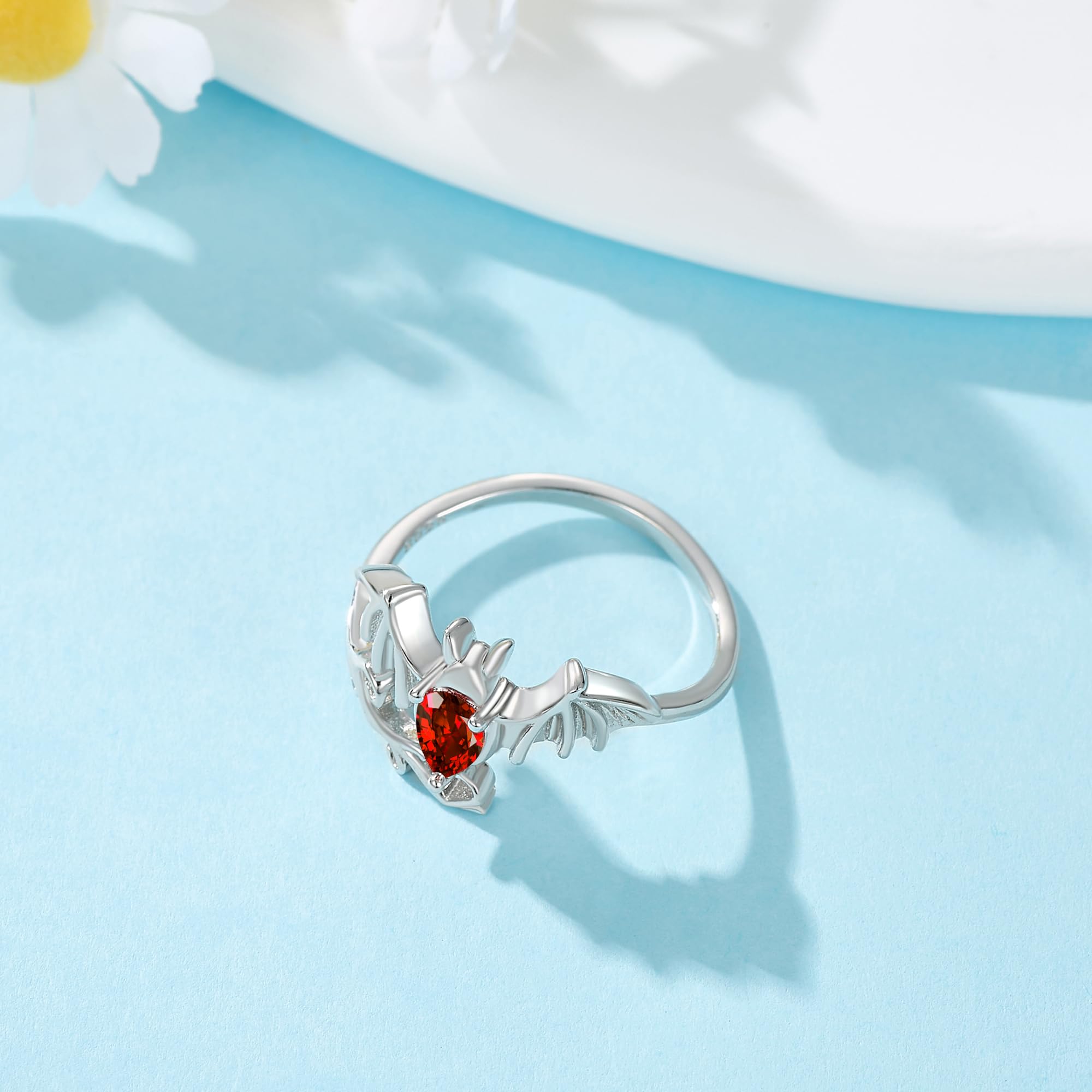 ONEFINITY Anillo de murciélago ajustable de plata de ley 925 para mujer, diseño de murciélago, para Halloween, joyería de murciélago, Zirconia cúbica