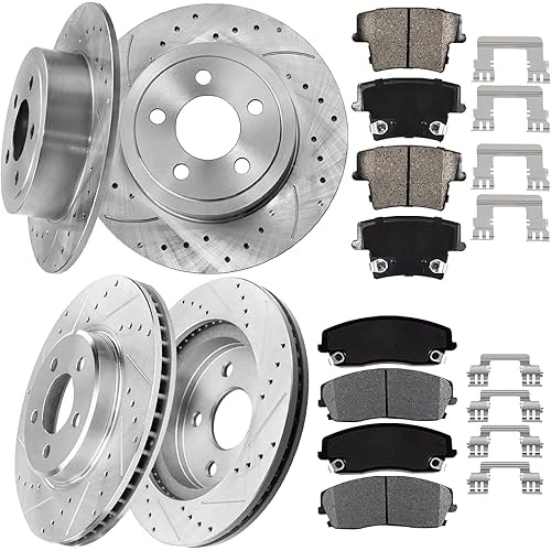 ALLCOMBO Brake Kit for 2009 2010 2011 2012 2013 2014 2015 2016 2017-2020 Dodge Challenger, for Charger Magnum, Chrysler 300 Brakes, Drilled Slotted Rotors Pads Replacement, Front and Rear 12.60" Rotor
