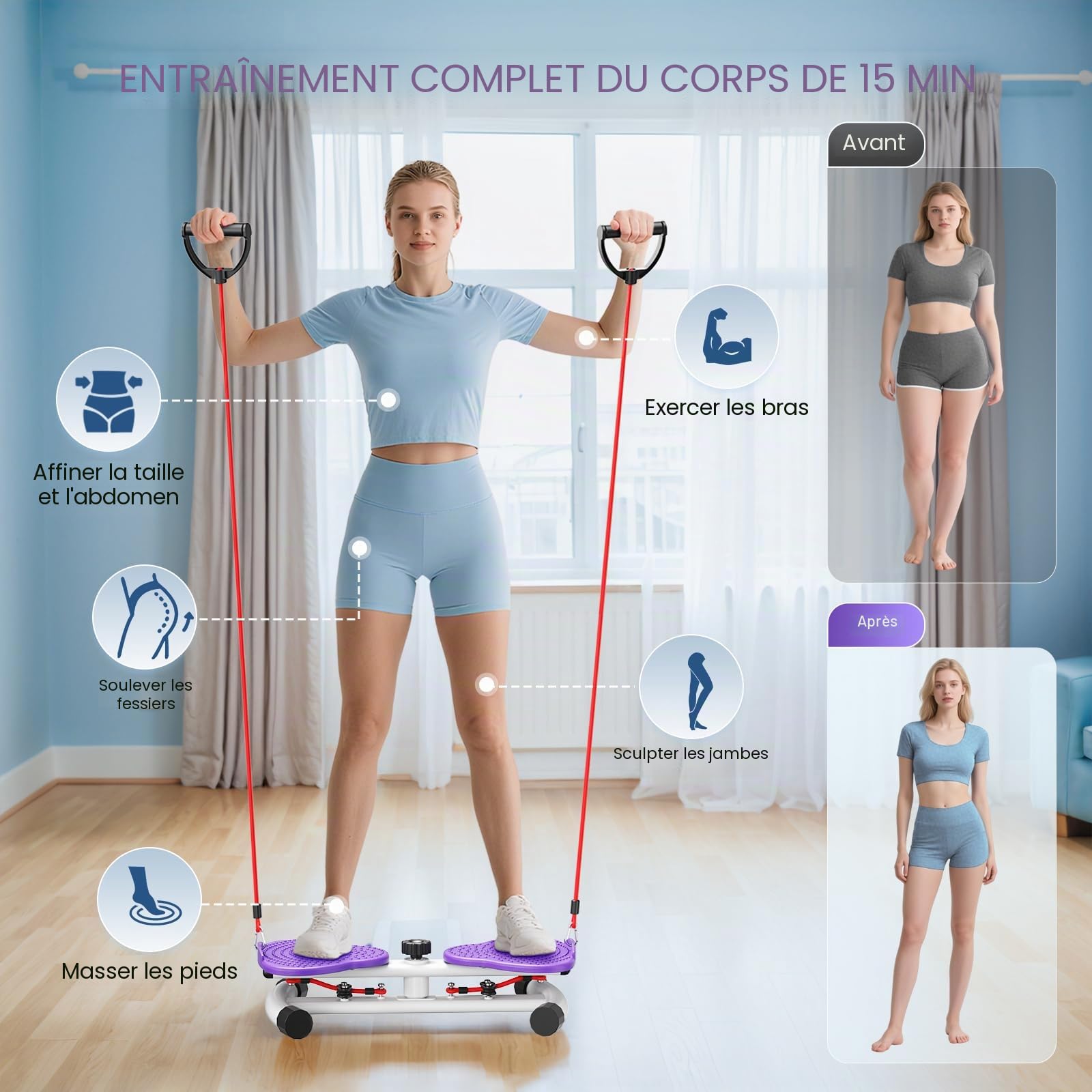 Torsion Disque de Taille, Twist Waist Disc Board avec cordon de serrage, équipement de fitness pour la maison,Appareil de torsion de la taille avec résistance réglable et fonction de massage