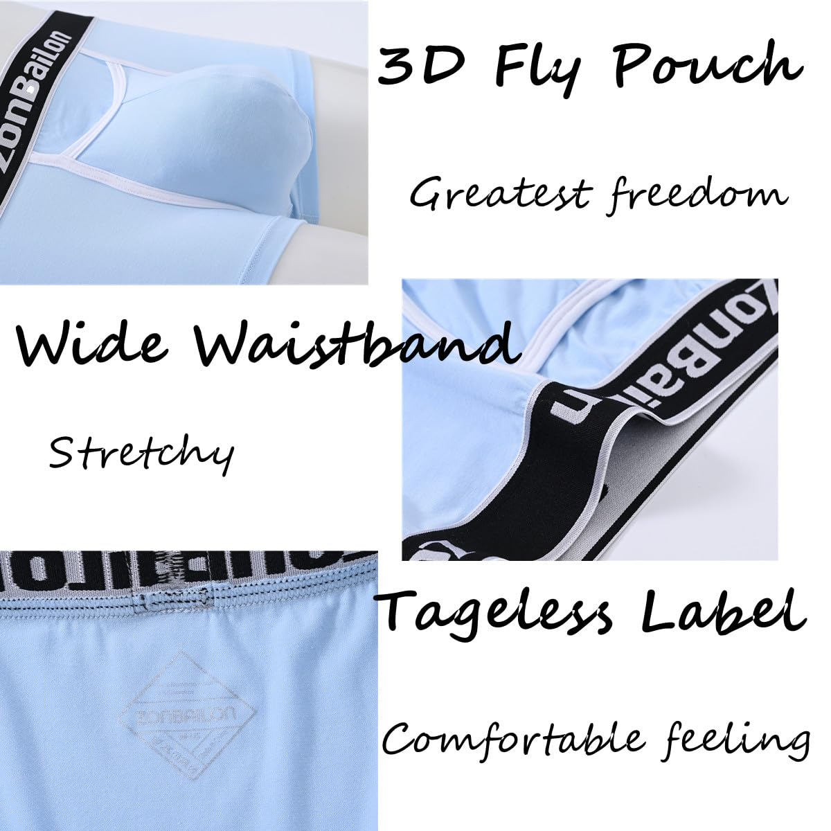 ZONBAILON Bambus Herren Unterwäsche Comfy Boxer Briefs für Männer Pouch Horizontal Fly