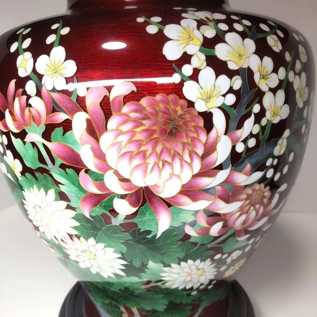 七宝焼 赤透 四君子文 花瓶