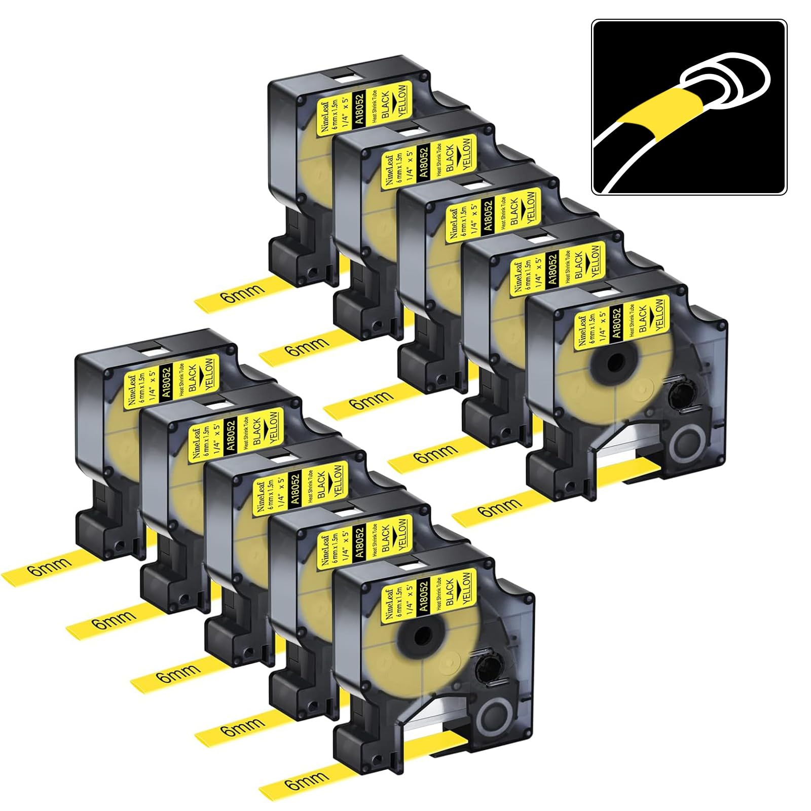 Lot de 10 gaines thermorétractables DYMO 18042 - Noir sur jaune