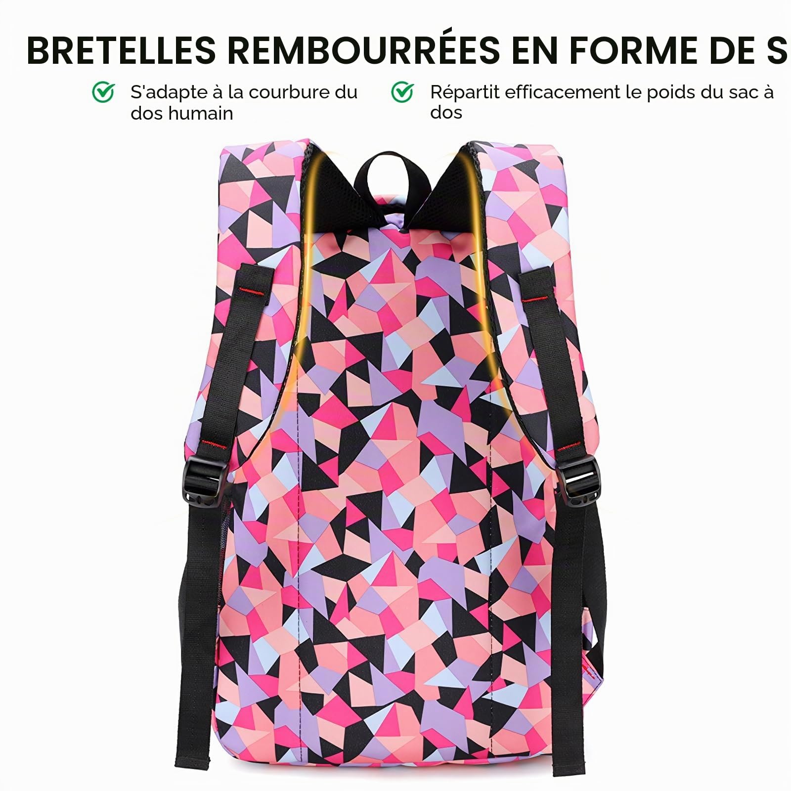 IvyH Sac à Dos Scolaire Set Fille 3 en 1 Cartable en Imperméable avec Sac à Crayons pour Enfant Adolescent Idéal pour l'École/Les Loisirs/Le Voyage/la randonnée