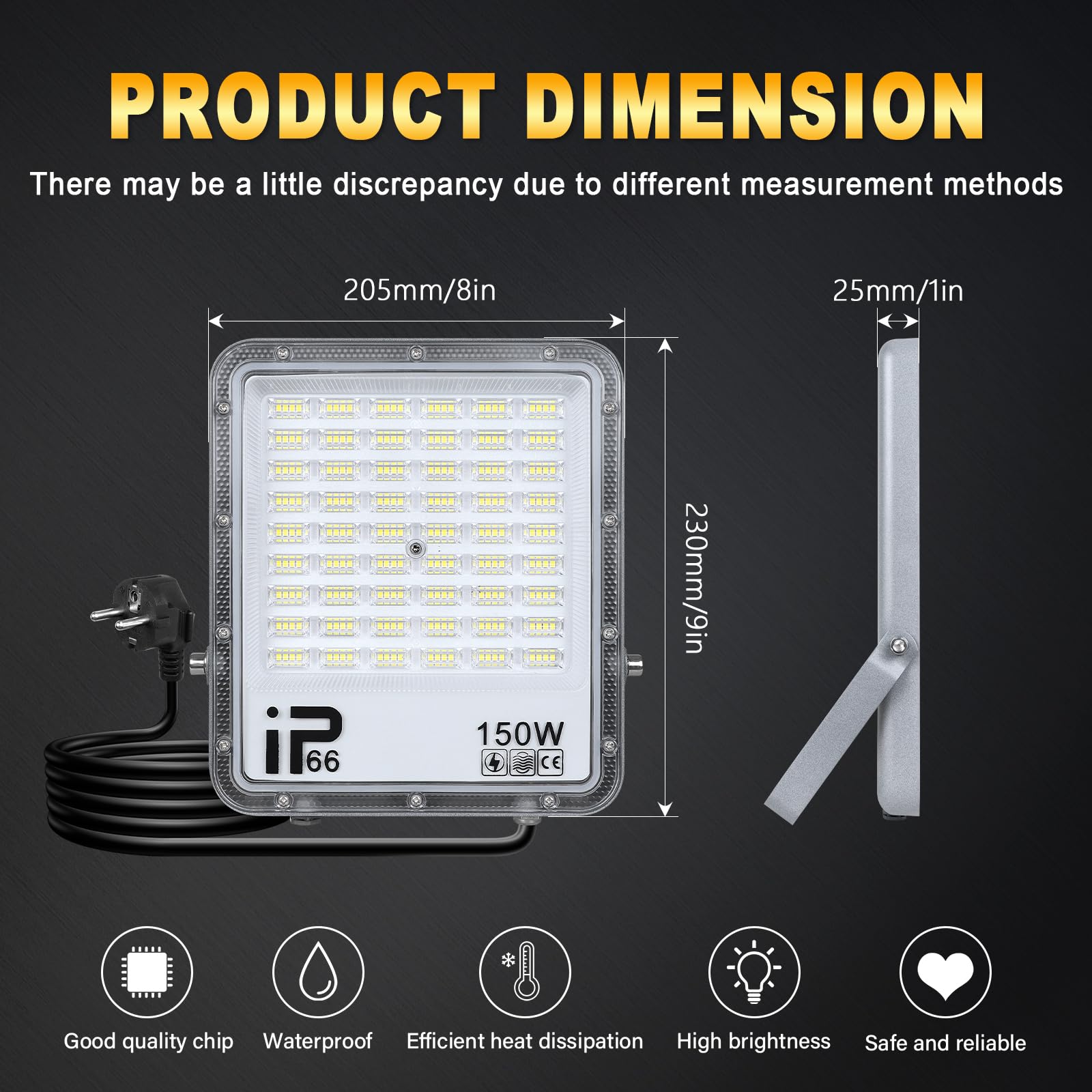 SKYWORLD 2 x LED Strahler Außen mit Stecker, 150W 15000LM LED Außenstrahler | 6000K Kaltweiß LED Fluter Flutlicht Wasserdicht Scheiwerfer für Garten, Innenhöfe, Hinterhof, Auffahrt, Türen, Garage, Flur