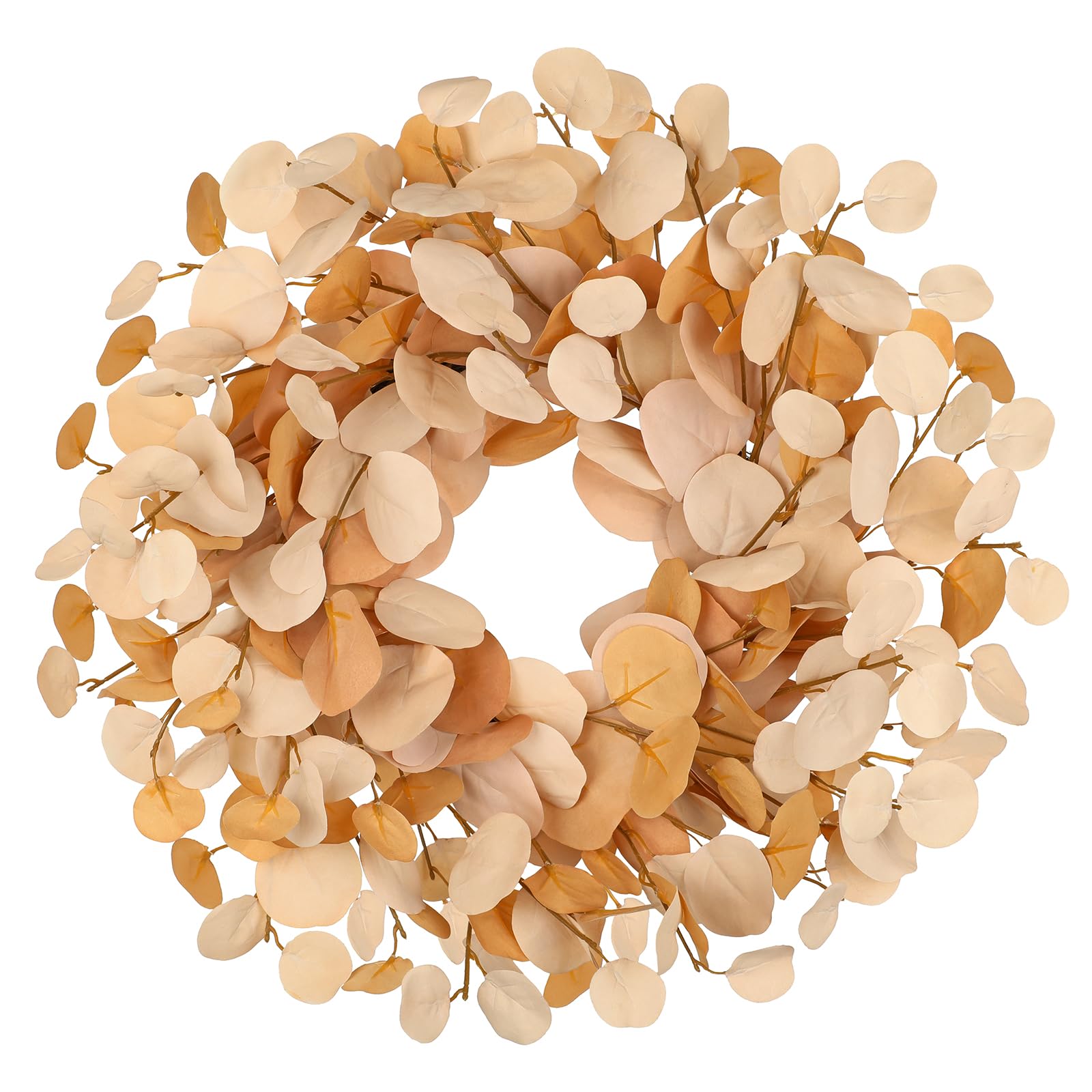 Künstlicher Eukalyptuskranz Ø 46 cm – Türkranz mit Grapevine-Basis, Dekokranz in Goldgelb – Kunstkranz für Haustür, Wanddeko, Fenster & Herbst Frühling Dekoration