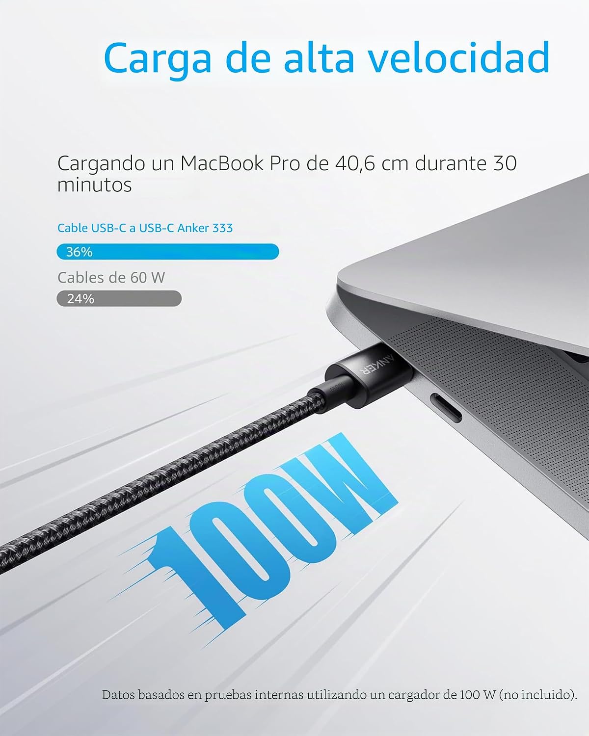 Anker Cable USB C Carga Rápida, 100W 333 Cable USB C, Carga Rápida para iPhone 17/16/16 15Pro/16 Plus/16 ProMax MacBook Pro 2024, iPad Pro 2024, iPad Air 4, Samsung Galaxy S23+/S23, y más(1,8m) 3