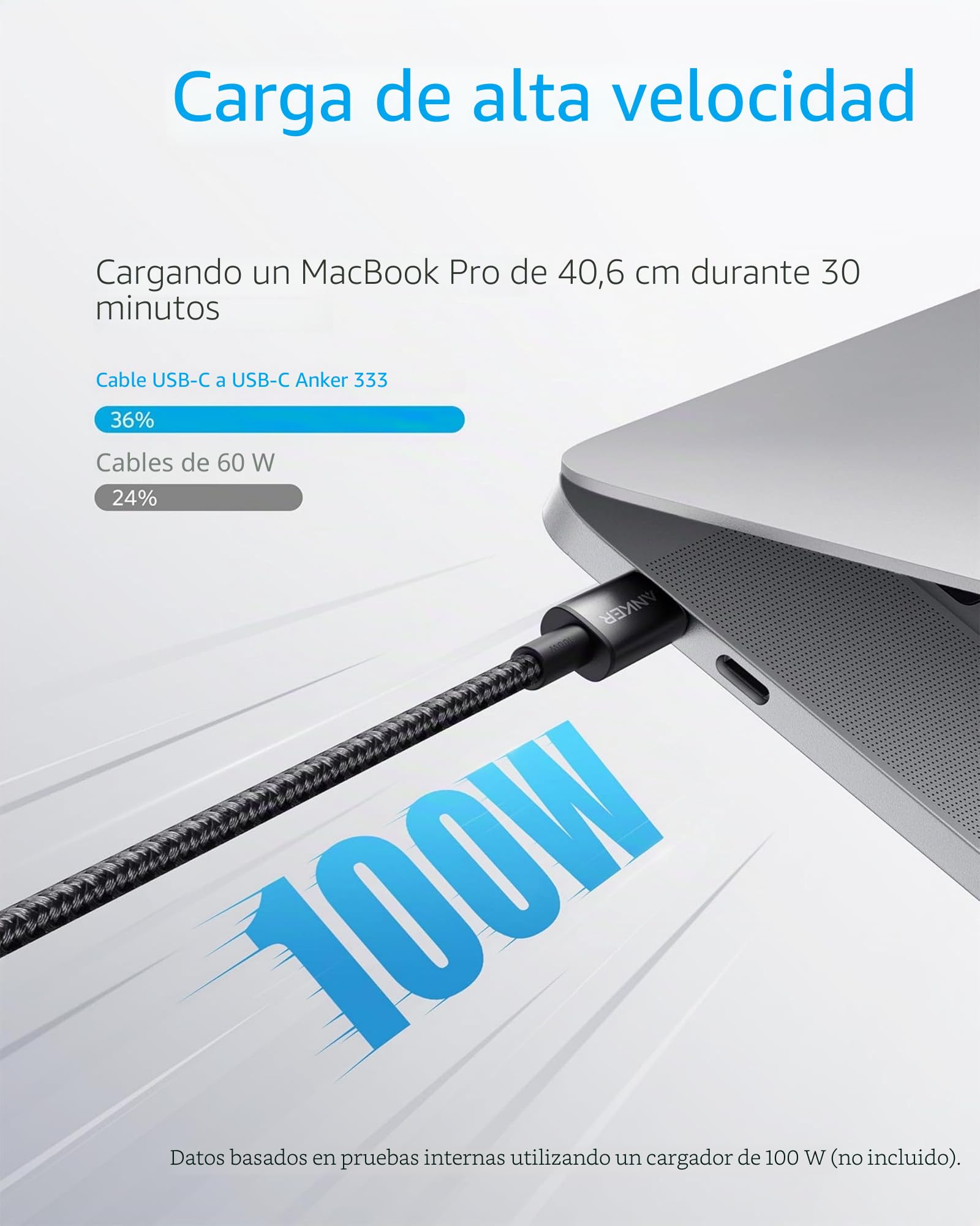 Anker Cable USB C Carga Rápida, 100W 333 Cable USB C, Carga Rápida para iPhone 17/16/16 15Pro/16 Plus/16 ProMax MacBook Pro 2024, iPad Pro 2024, iPad Air 4, Samsung Galaxy S23+/S23, y más(1,8m)