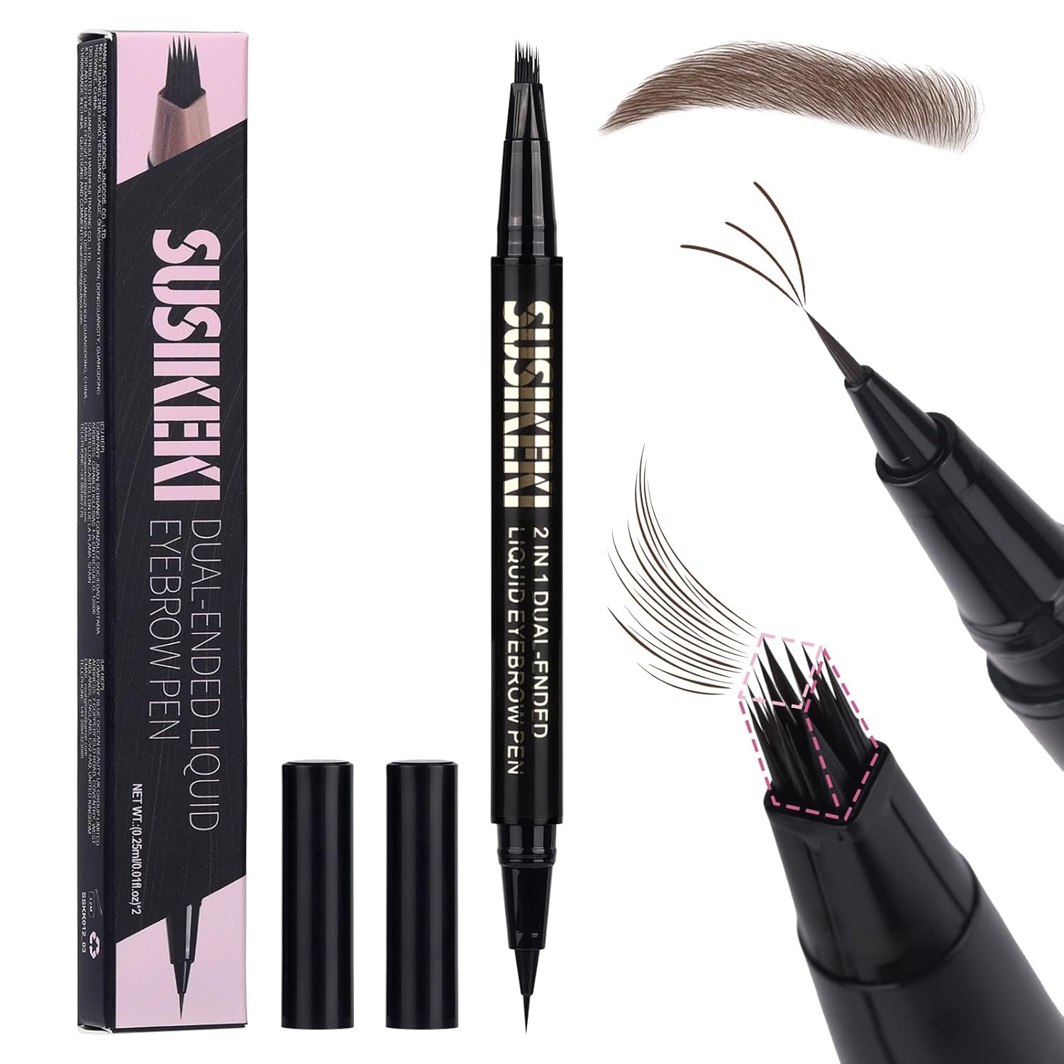 Dual Ended Microblading Eyebrow Pen – 2 in 1 Liquid Eyebrow Pencil with Brow-Fection Angled Brush & Precise Detail Brush-Tip, Shapes & Fills Hair-Like Looking Brows, Lasts All-Day, Dark Brown