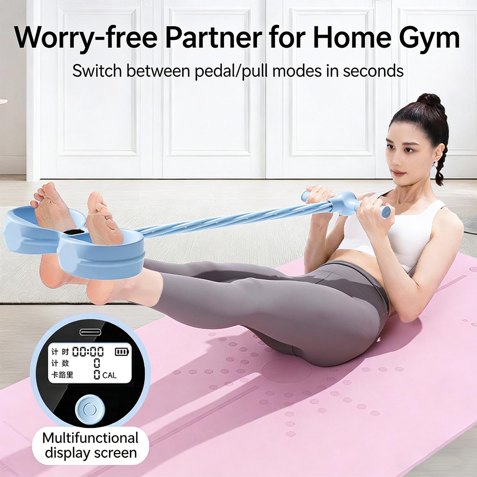 Bandas de resistencia de fitness con contador digital, banda elástica de 6 tubos para entrenamiento de cuerpo completo y entrenamiento muscular, cuerda tensora multifunción