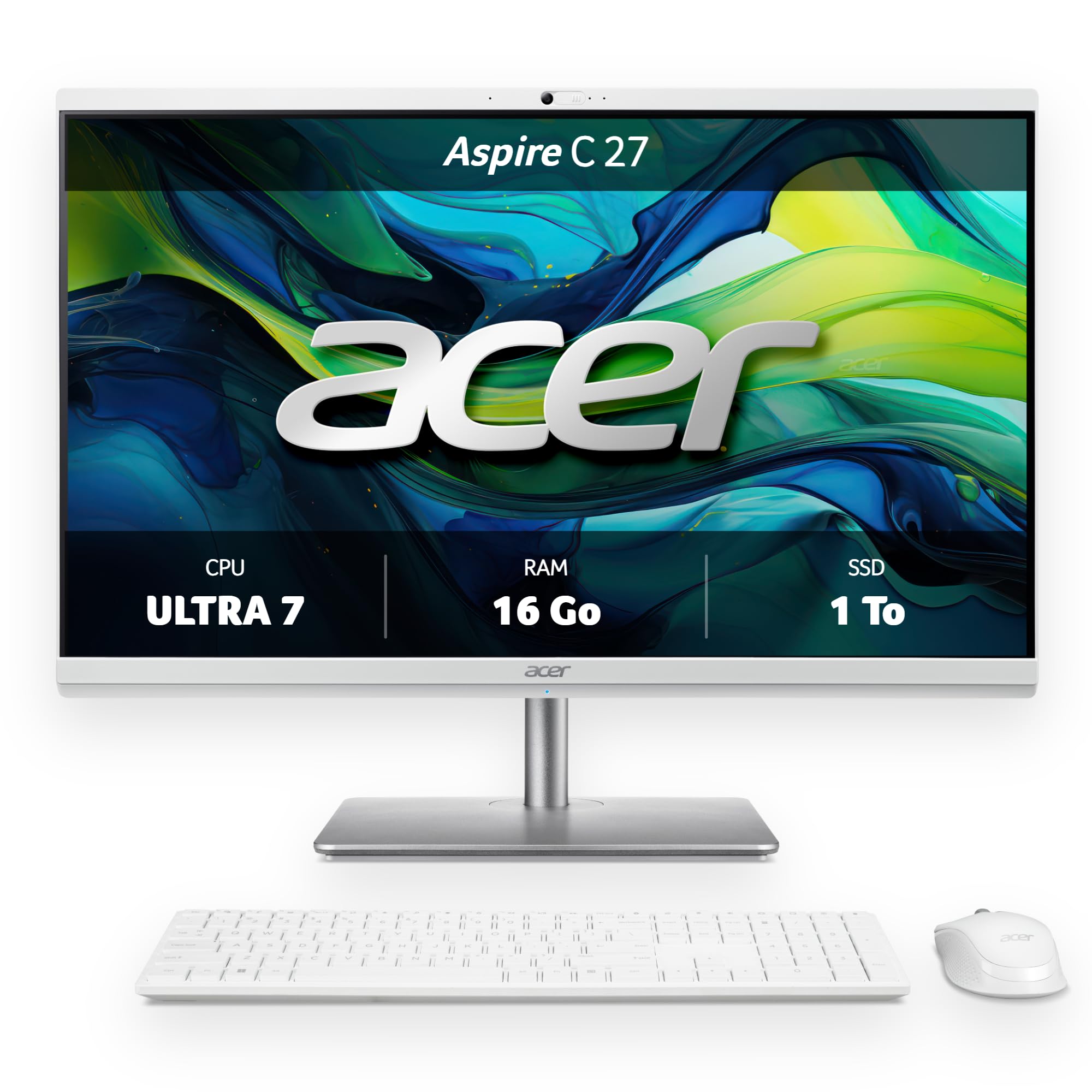 Acer Aspire C 27 I Tout-en-Un I 27 Pouces Full HD I Intel Core Ultra 7 155U I 16 Go RAM I 1TB SSD I Intel Graphics I Windows 11 Home I Blanc I C27-195ES