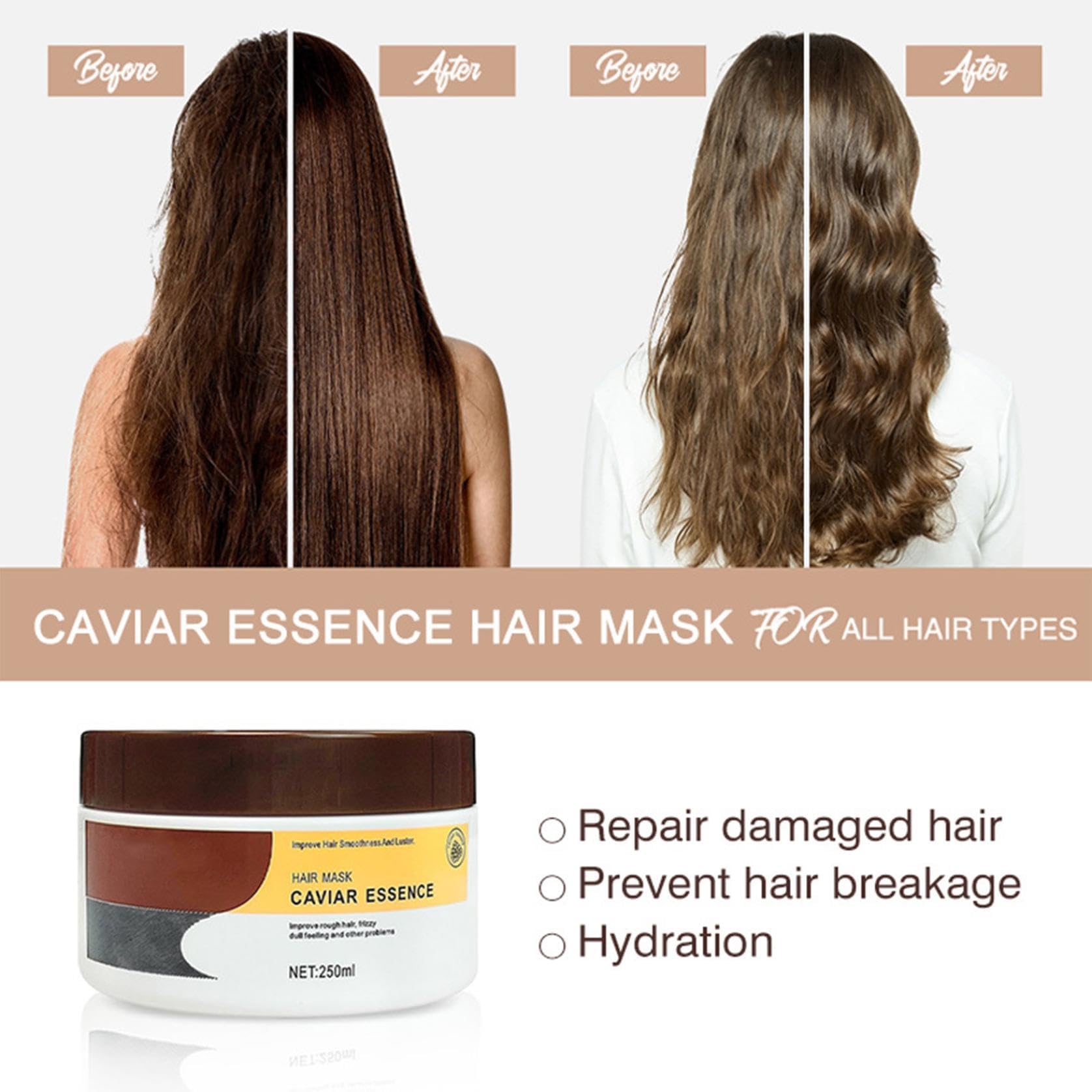 Maschera per Capelli al collagene all'essenza di Caviale, Maschera per Capelli al collagene per Capelli secchi e danneggiati, restituisce lucentezza e Morbidezza ai Capelli