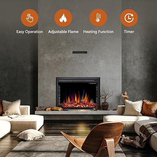 Miniatura 9 de Inserto para chimenea eléctrica R.W.FLAME,Estufa eléctrica independiente y empotrada,Pantalla táctil,Mando a distancia,750W-1500W,Negro