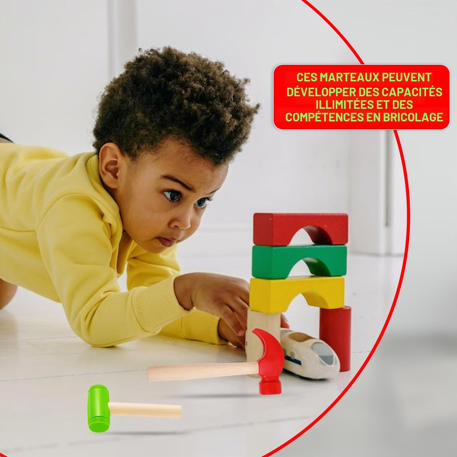 BLMHTWO Lot de 2 marteaux pour enfants, marteau en bois, maillet, jouet en plastique, outils de maintenance, petit marteau simulé pour réparations, blocs de construction