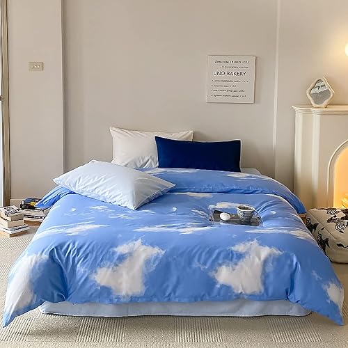 Miniatura 2 de KAREVER Juego de edredón de nube azul, tamaño matrimonial, ropa de cama azul cielo, para niños y niñas, 3 piezas, suave, azul claro, juego de manta