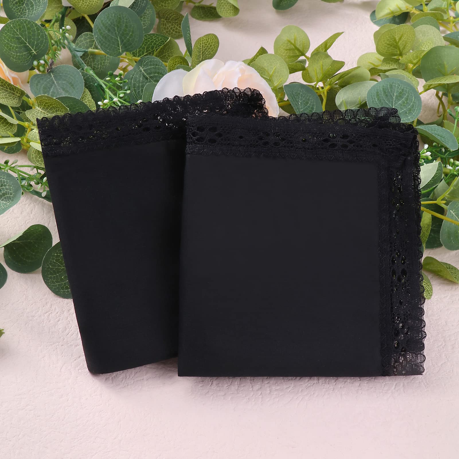 HOULIFE Lot de 6/12 mouchoirs en tissu noir - Pour femme - 100 % 60S - En coton brodé - 25 x 25 cm