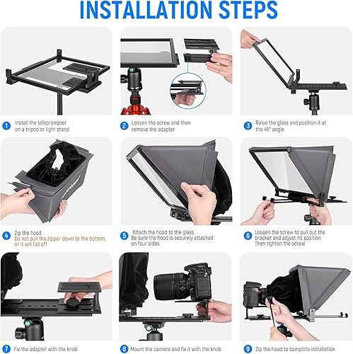Miniatura 5 de NEEWER Teleprompter de aluminio X12 con control remoto RT-110 (conectado a través de Bluetooth en la aplicación NEEWER Teleprompter) y funda de