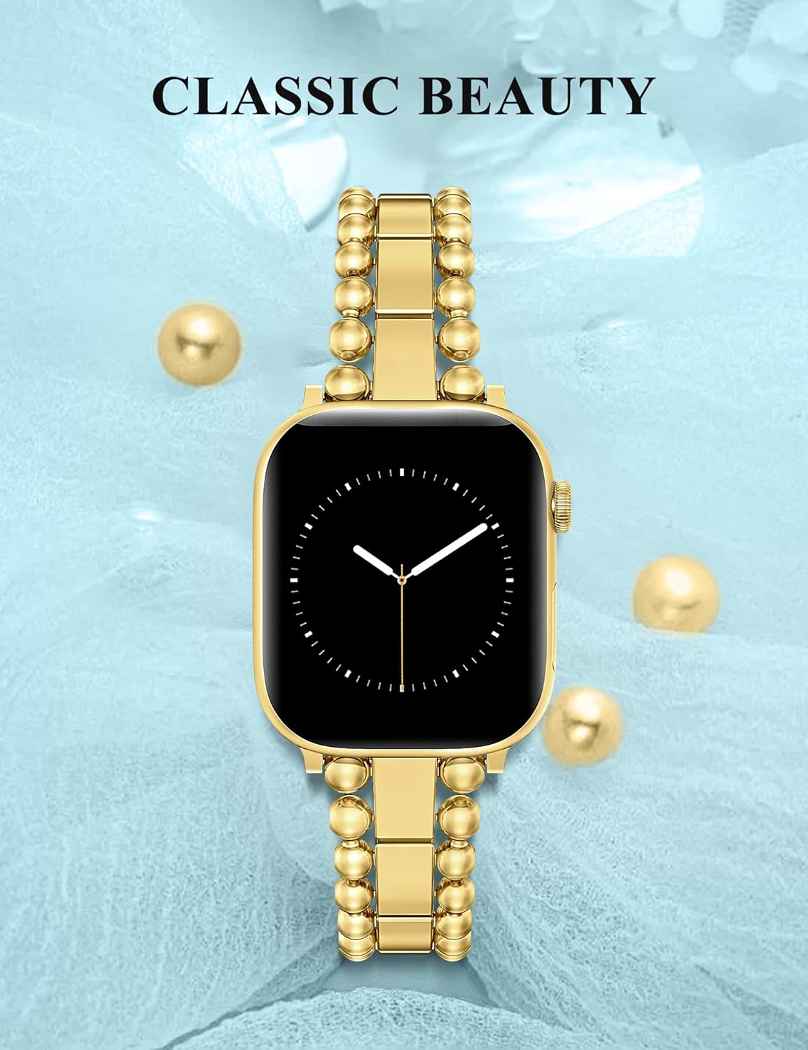 TOYOUTHS Beaded Bracelet Compatible with Apple Watch Bands 38/40/41/42/44/45/46/49mm Women, Dressy Fancy Stainless Steel Metal Elegant Jewelry Strap for iWatch Series 11 10 9 8 7 6 5 4 Ultra/SE 3 2 1