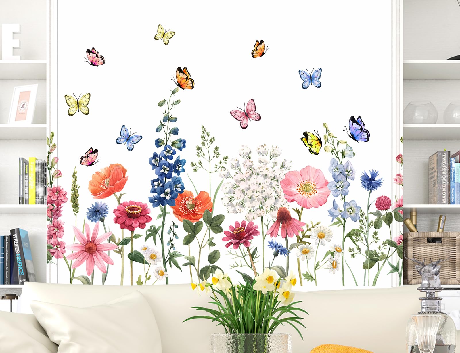 decalmile Spring Garden Flower Wall Stickers Wildflower Iris Butterf