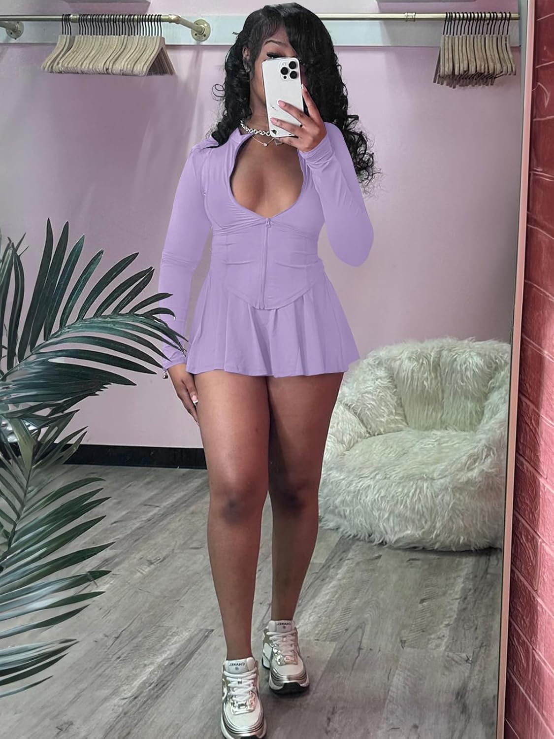 Women 2 Piece Outfits Tracksuit Sets Long Sleeve Zipper Jacket Crop Top and Mini Skirt Skort Set Casual Workout Sweatsuits